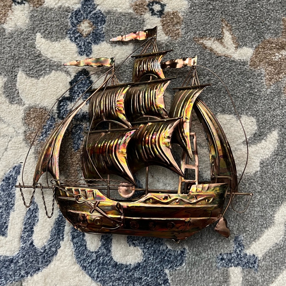 Brutalist Metal Ship, Pirate Ship, Metal Ship Sculpture, Jere Style Ship, Bronze